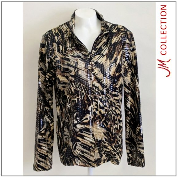 JM Collection Tops - JM Collection Women's Animal Print Zip-Up Blouse